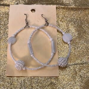 White Beaded Hoop Earrings